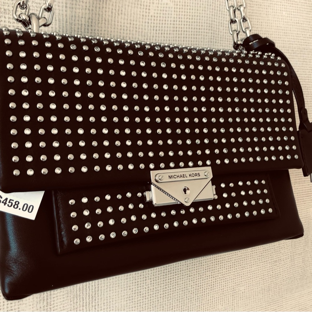 NWT Michael Kors Cece Medium Studded Rhinestone Leather Convertible Shoulder Bag